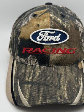 Ford RACING Baseball Cap Hat Checkered Flag Sports Camo Tan Adjustable